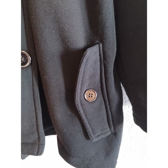 New Look Black Double Breasted Shiny Buttoned Belted Trench Fleece Pea Coat 2X - Picture 8 of 13